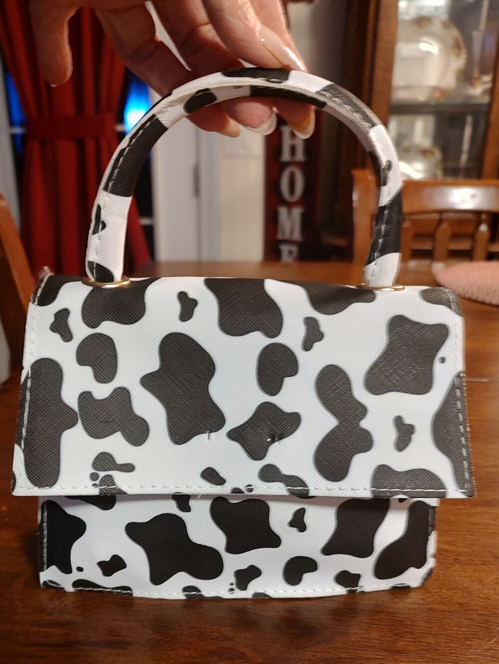 Black & White Cow Print Top-Handle Bag